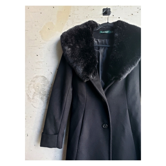 NWOT Ralph Lauren Faux Fur Collar Wool Coat -- Black (2 - XS/S) - Picture 4 of 8